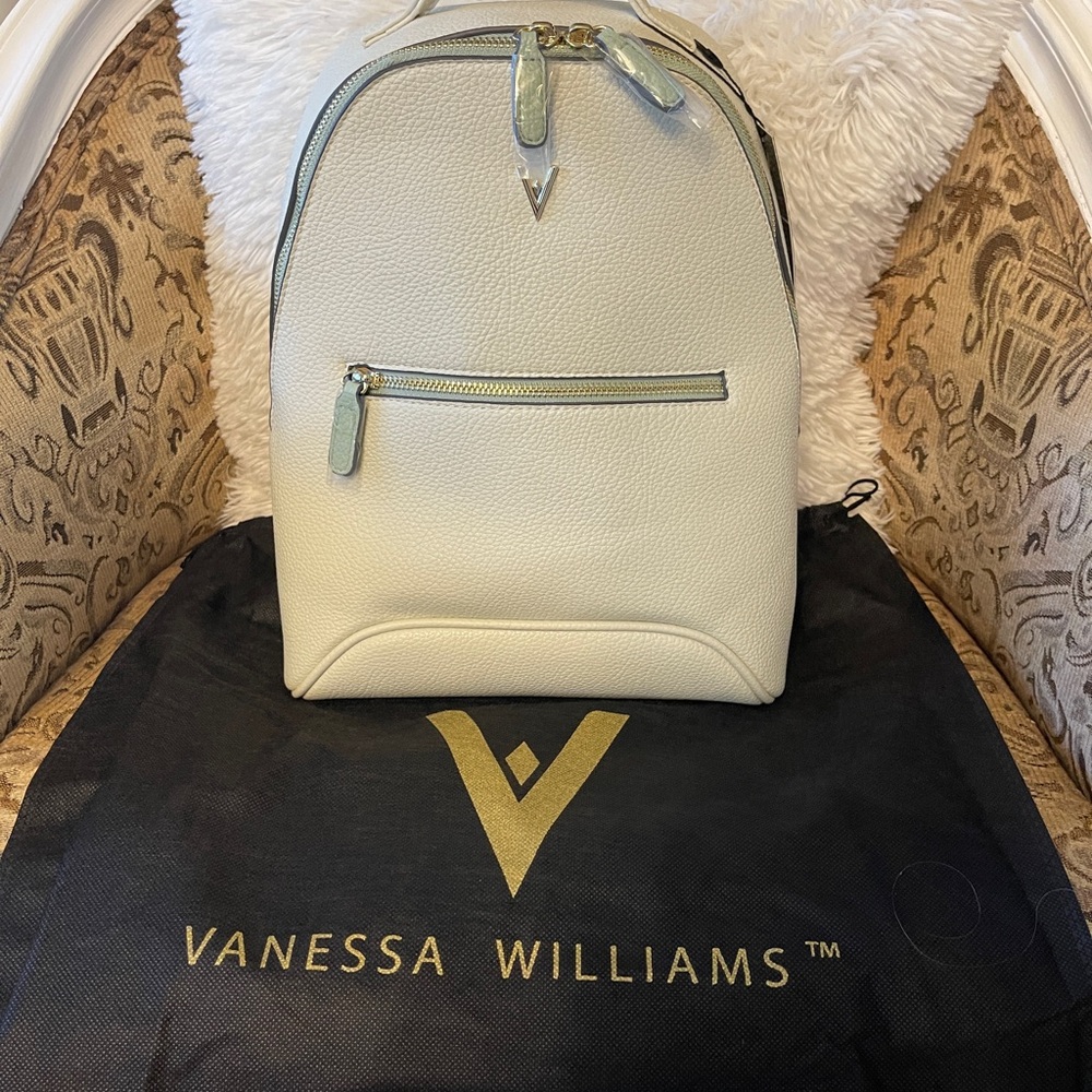 VANESSA WILLIAMS Backpack In Mint/Bone with Textured Leather and Metallic Detail